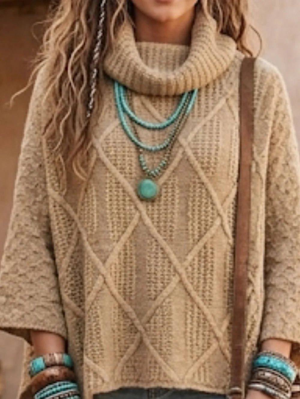 Wool-Blend Cowl Neck Knit Sweater Poncho – OS – Jperico Made in Italy